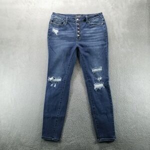 Judy Blue Jeans Womens 32 Blue Skinny High Rise Button Fly Dark Wash Stretch a